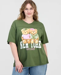 Rebellious One Trendy Plus Size New York Bear Graphic Varsity Boyfriend T-Shirt
