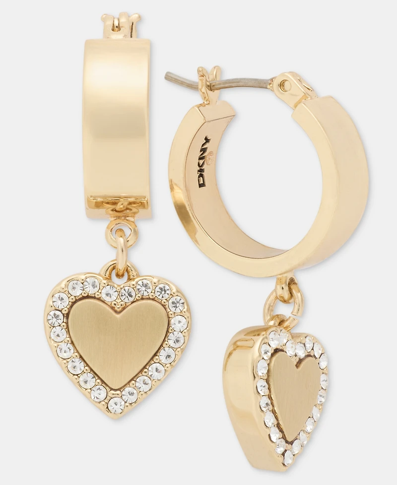 Dkny Pave Heart Charm Hoop Earrings