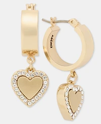 Dkny Pave Heart Charm Hoop Earrings