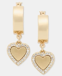 Dkny Pave Heart Charm Hoop Earrings
