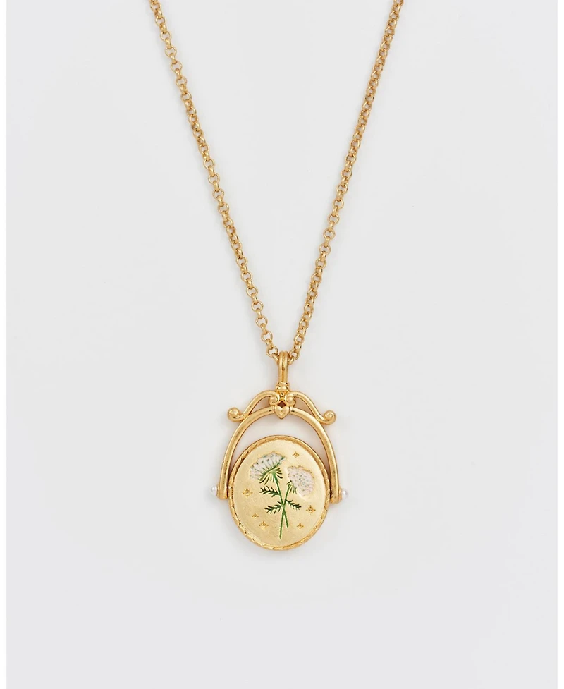 Fable England Women's Q Initial Queen Annes Lace Gold Spinner Chain Necklace