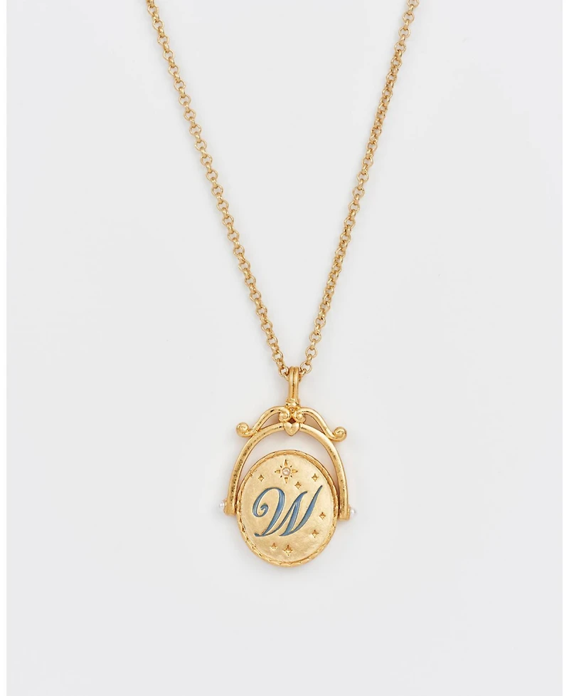 Fable England W Initial Water Lily Gold Spinner Chain Necklace