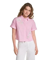 Karl Lagerfeld Paris Womens Collared Short Sleeve Blouse