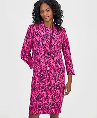 Kasper Womens Printed Shawl Collar Scuba Jacket Round Neck Scuba Sheath Dress