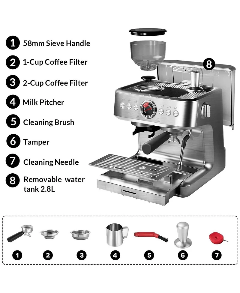gaomon 20 Bar Professional Coffee Maker, Espresso Coffee Machine, Built-in Coffee Grinder
