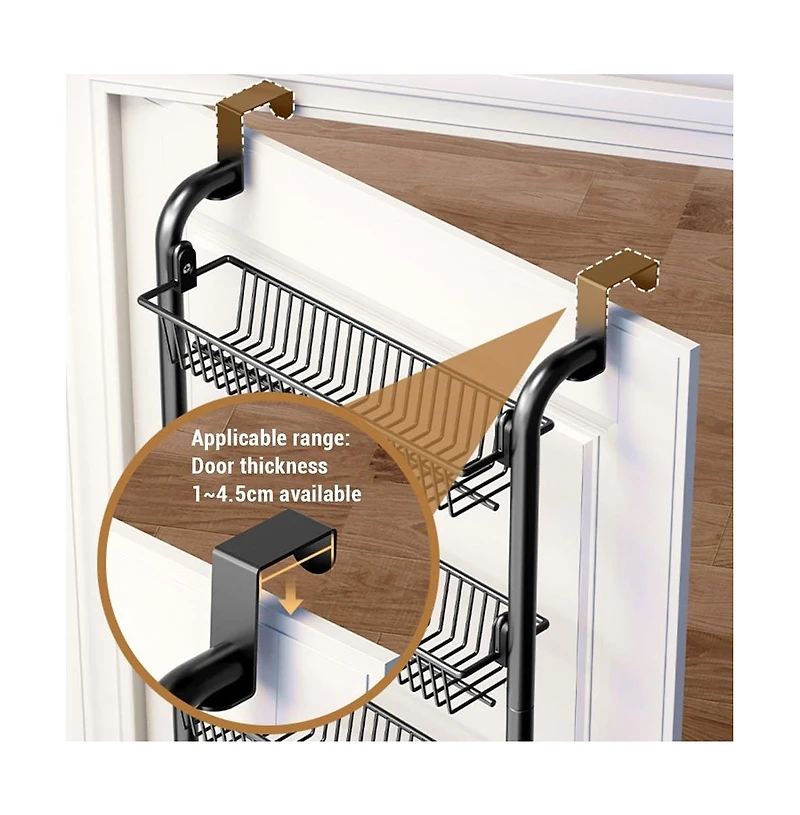 Gaomon Over The Door Pantry Organizer with Removable Baskets and Suction Cups, 4 Tier, Metal Storage Rack for Kitchen Closet Bathroom