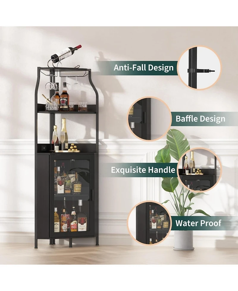 gaomon 4 Tier Corner Wine Rack with Glass Holder and Storage Shelves for Living Room