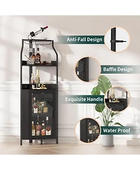 gaomon 4 Tier Corner Wine Rack with Glass Holder and Storage Shelves for Living Room