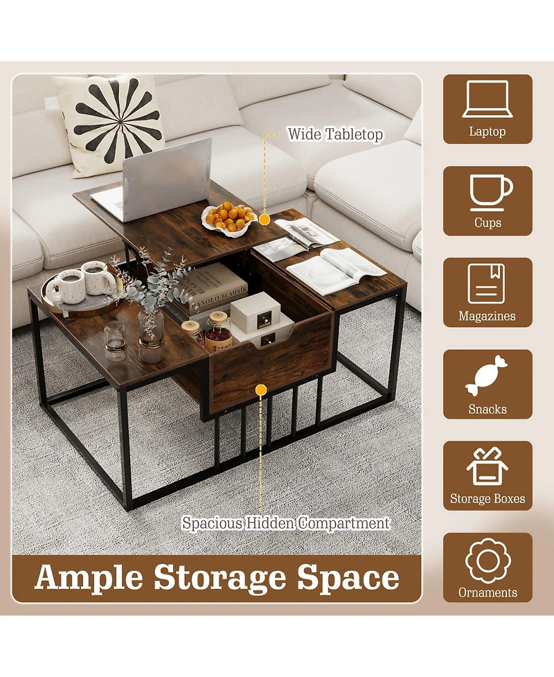 Gymax Lift Top Coffee Table Modern Center Table Accent Tea Table for Living Room