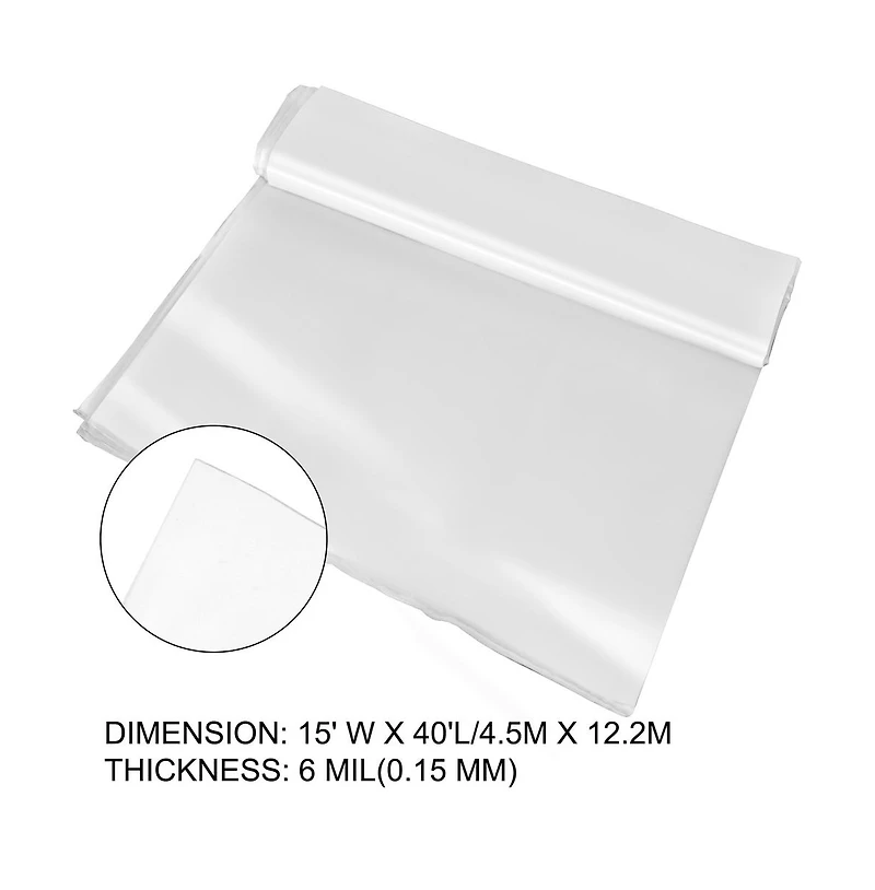 Sugift House Film 15 x 40 feet 6 Mil Polyethylene Plastic Cover Uv Resistant for Garden Crops