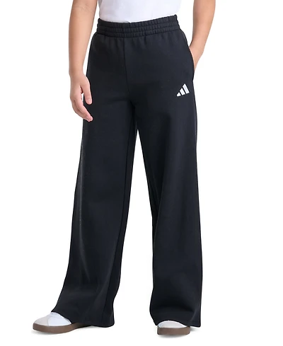 adidas Girls' 8-16 Elastic Waistband Wide-Leg Fleece Pants
