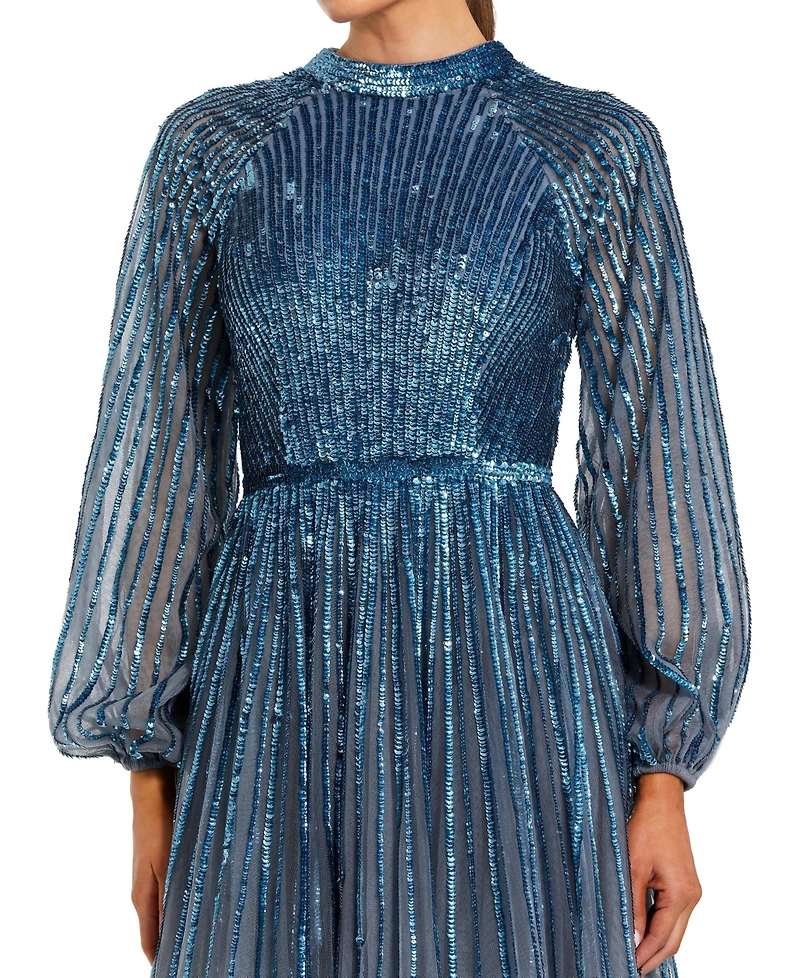 Mac Duggal Women's Ombre Beaded Bishop Sleeve A-Line Gown