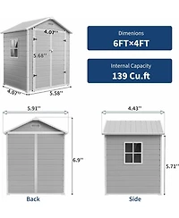 gaomon 6x4 Feet Plastic Outdoor Storage Shed with Floor and Window, Resin Garden Shed with Lockable Door, Double Wall Panels, Vents and Sloped Roof