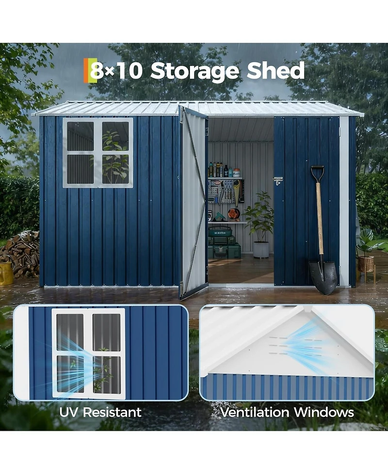 gaomon 10x8 Feet Outdoor Storage Shed, Metal Garden Shed with Lockable Doors/Cross Windows, Weather-Resistant Galvanized Steel Shed with Gable Roof