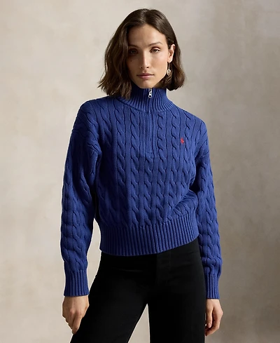 Polo Ralph Lauren Women's Cable-Knit Cotton Quarter-Zip Sweater