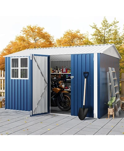 gaomon 10x8 Feet Outdoor Storage Shed, Metal Garden Shed with Lockable Doors/Cross Windows, Weather-Resistant Galvanized Steel Shed with Gable Roof