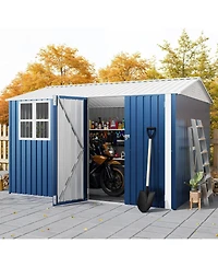 gaomon 10x8 Feet Outdoor Storage Shed, Metal Garden Shed with Lockable Doors/Cross Windows, Weather-Resistant Galvanized Steel Shed with Gable Roof