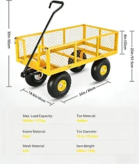 gaomon Heavy Duty Steel Garden Cart 500 Lbs Capacity 3-in-1 Wagon with 10-Inch All-Terrain Tires for Gardening Soil and Tool Transport