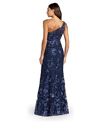 Mac Duggal Petite One Shlouder Lace Embroidered Gown Dresse