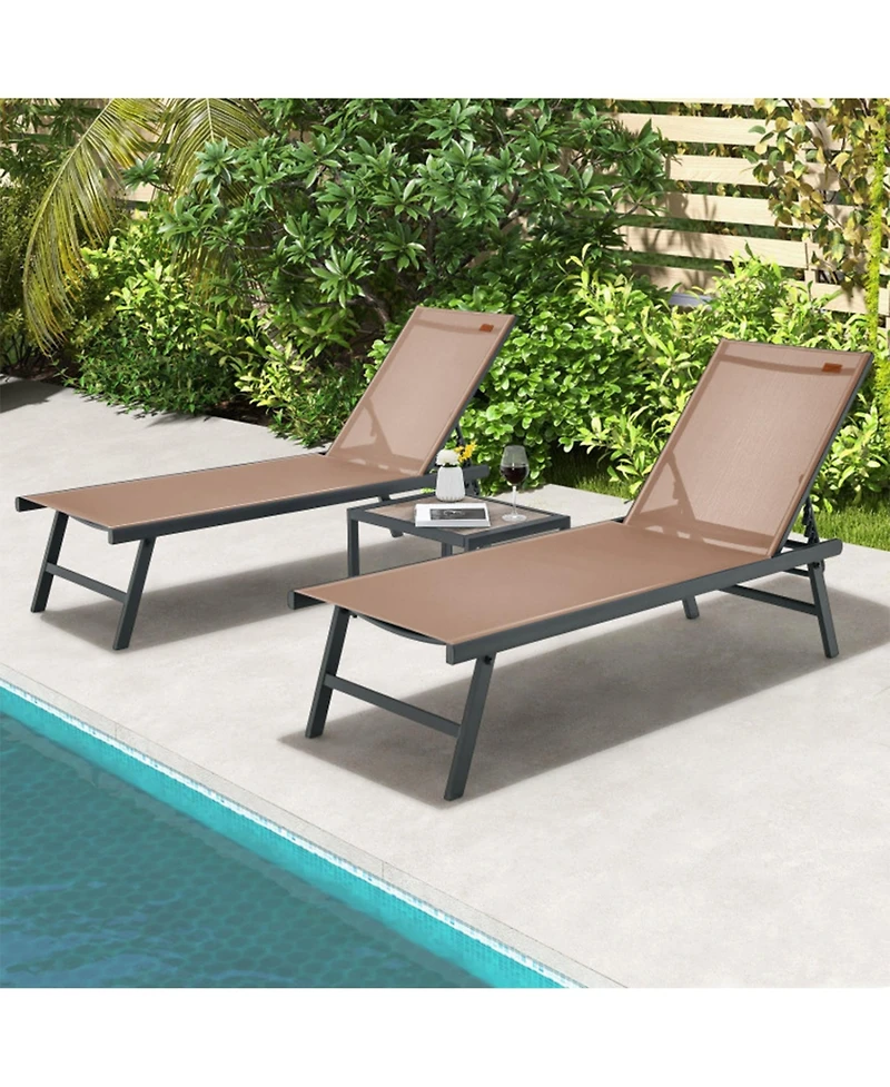 Clihome 3 Pieces Patio Chaise Lounge Set with Table for Poolside Yard