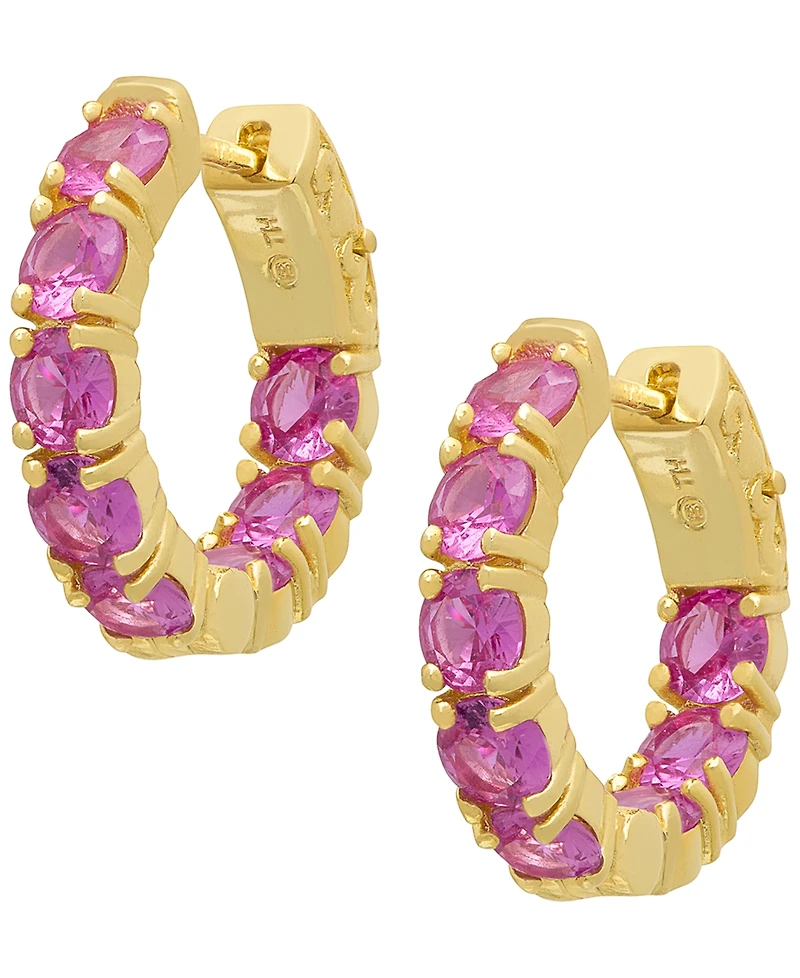 Macy's Lab Grown Pink Sapphire (5.44 ct. t.w.) Hoop Earrings Gold Over Sterling Silver (Also Available White Sapphire)