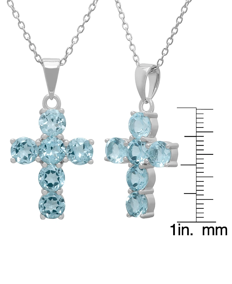 Macy's Blue Topaz (3.36 ct. t.w.) Cross Pendant Necklace in Sterling Silver