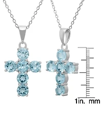 Macy's Blue Topaz (3.36 ct. t.w.) Cross Pendant Necklace in Sterling Silver