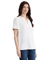 Jones New York Women's Mandarin Collar Short-Sleeve Blouse