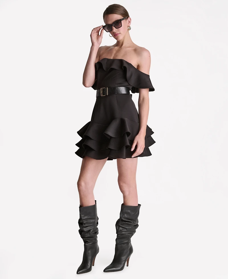 Bcbg Women's Off-Shoulder Black Mini Dress
