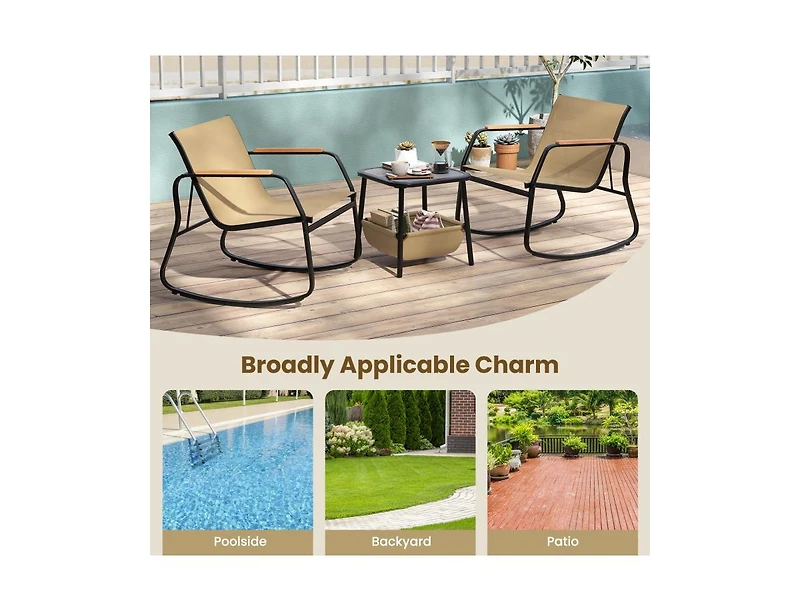 Boyel Living 3 Piece Rocking Bistro Chairs and Side Table Set with Storage Bag