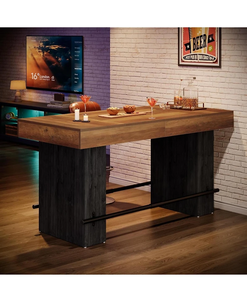 Tribesigns 62.2'' Dining Table for 4-6, Kitchen with Footrest, Counter Height Room Table, High Top Bar