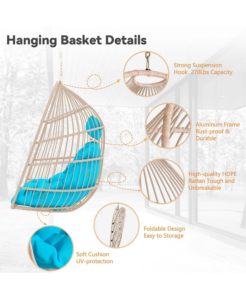 Boyel Living Pe Egg Swing Chair with Cushion and Pillow, Indoor Outdoor Hanging
