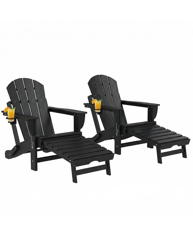 Outsunny Adirondack Chair Set of 2, Hdpe Fire Pit with Cup Holder