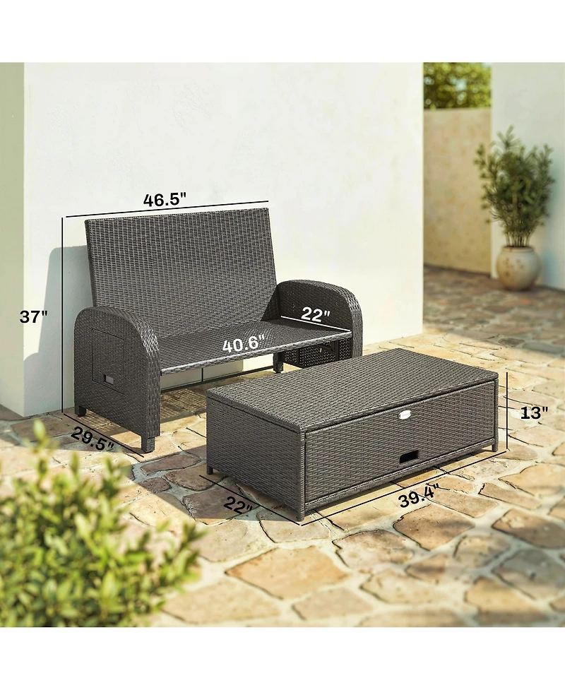 Outsunny Outdoor Patio Rat Daybed with Storage Ottoman
