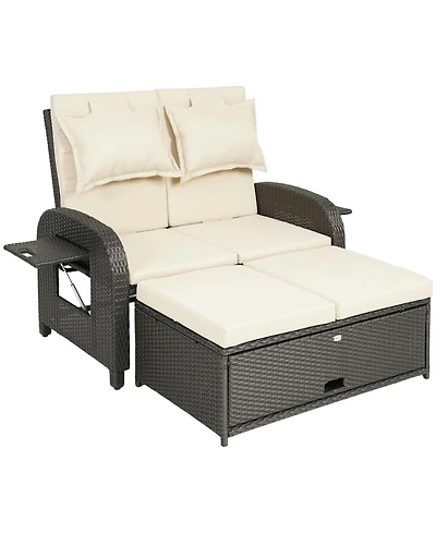 Outsunny Outdoor Patio Rat Daybed with Storage Ottoman