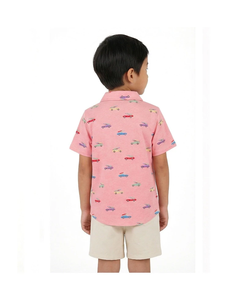 Andy & Evan Little Boys Car Print Buttondown and Linen Short Set