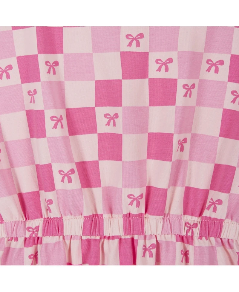 Andy & Evan Toddler Girls Printed Checker Jersey Dress With Ruffle Sleeve