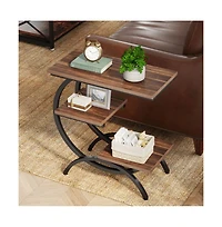 Slickblue C Shaped End Table with 3 Tier Storage for Small Spaces