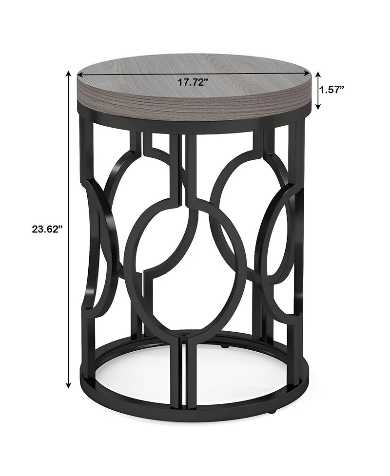 Slickblue Round End Table with Metal Hollow Frame for Living Room