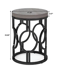 Slickblue Round End Table with Metal Hollow Frame for Living Room