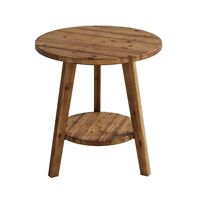 Slickblue Rustic Solid Wood End Table with Round Top and Storage Shelf