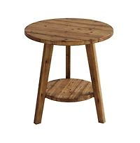 Slickblue Rustic Solid Wood End Table with Round Top and Storage Shelf
