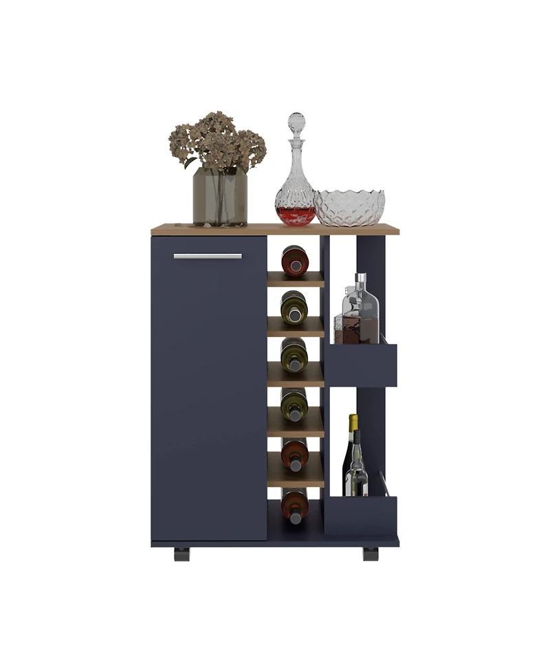 Fm Furniture Carefree bar cabinet, bottle racks, double side shelves, modern design in Kronos Ash and Kronos