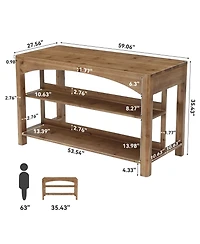 Tribesigns 3-Tier Solid Wood Kitchen Island, 59'' Stationary Island Table with Open Shelves, Large Prep Table