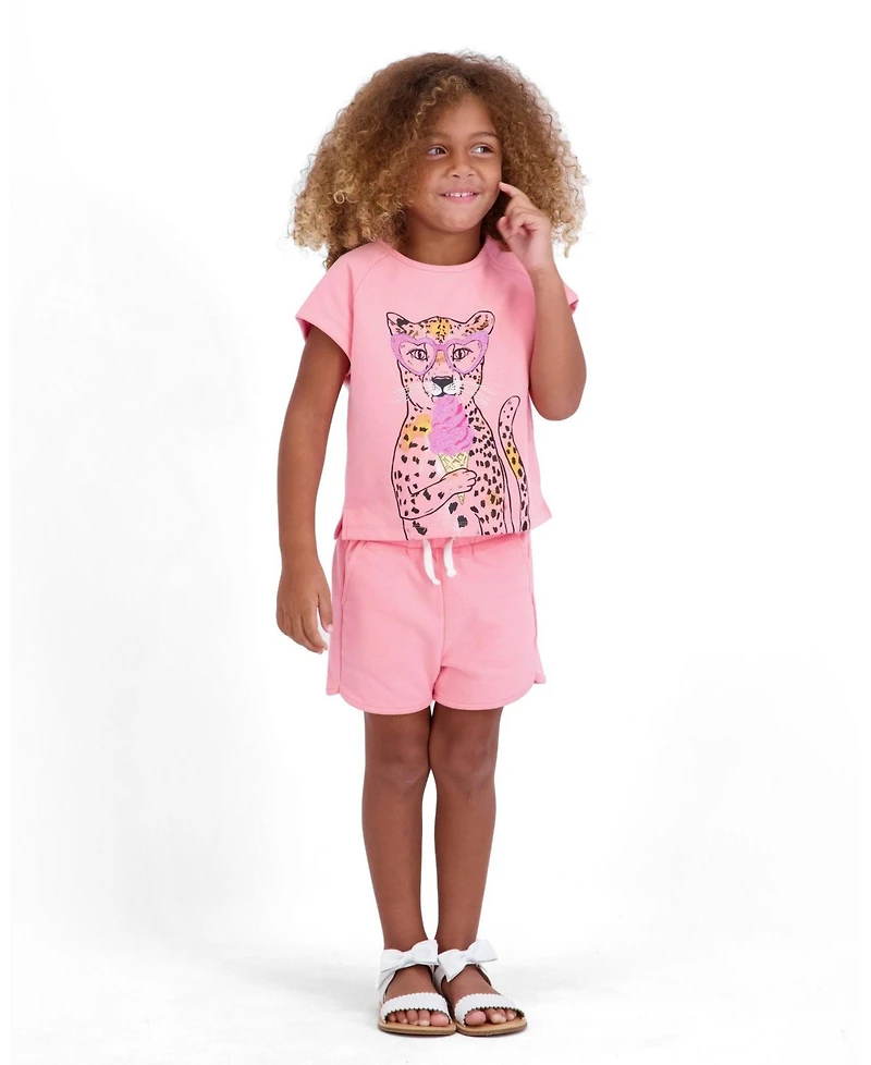 Andy & Evan Toddler Girls Glitter Cheetah French Terry Top and Short Set