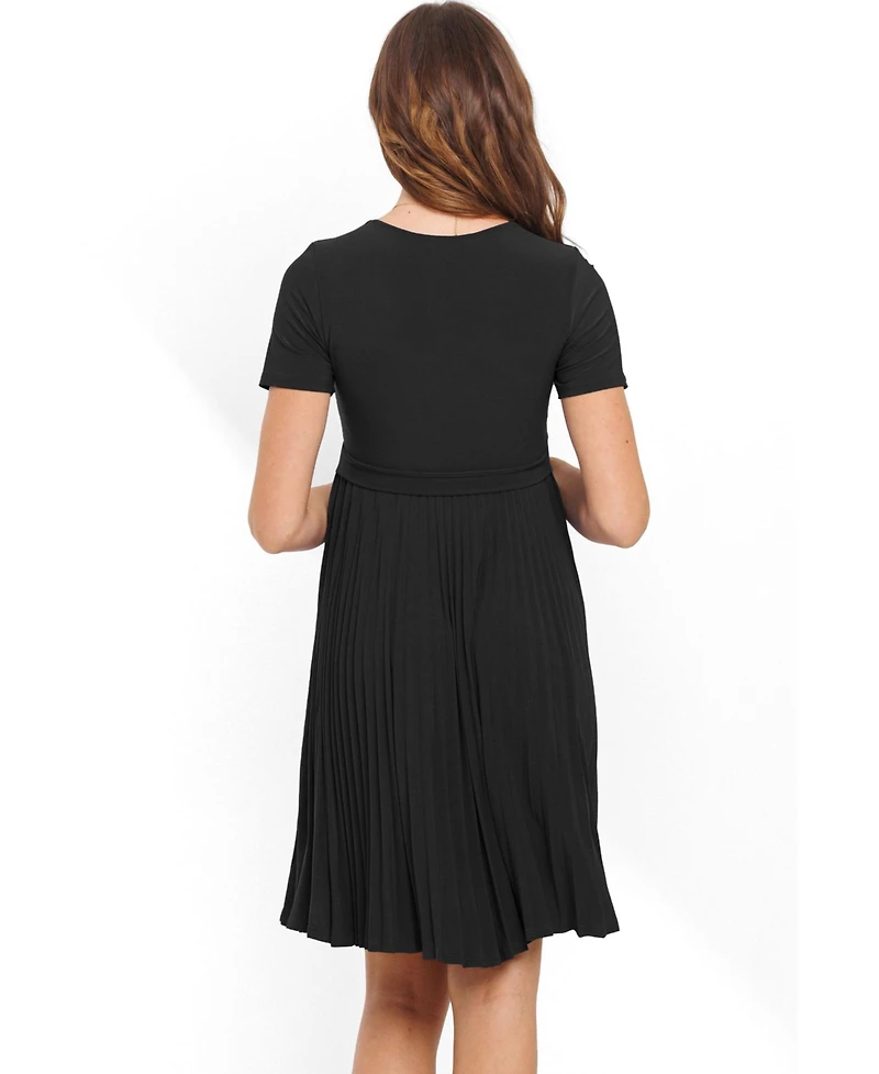 Hello Miz Maternity A-Line Pleated V-Neck Nursing Dress
