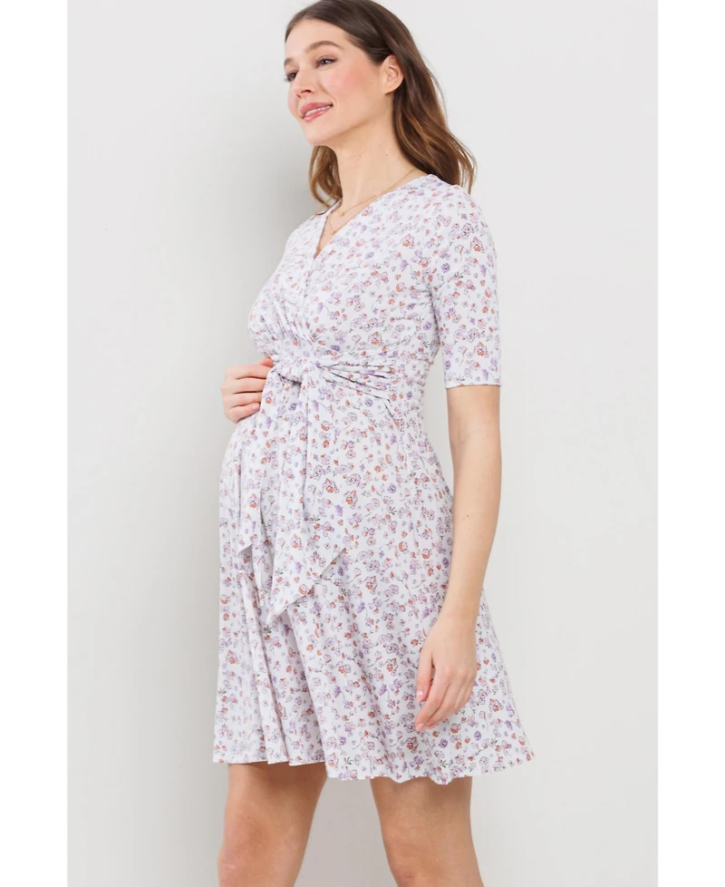 Hello Miz Maternity Floral Wrap Nursing Dress with Tie Waist