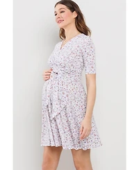 Hello Miz Maternity Floral Wrap Nursing Dress with Tie Waist