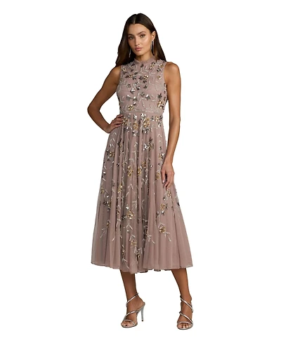 Mac Duggal Women's Petite Embellished High Neck Butterfly Sleeve Gown