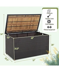 Gymax 134 Gallon Patio Wicker Storage Deck Box with Solid Acacia Wood Backyard